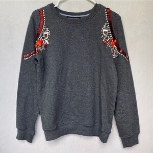 Hemant & Nandita Anthropologie Gray Embellished Sweatshirt | Crystal-Embroidered